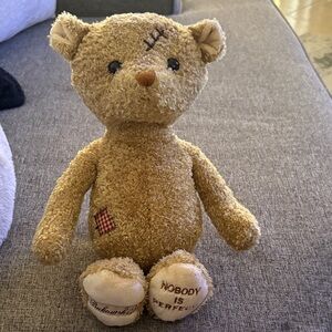 Charming Tan Plush Bear with Embroidered Details
